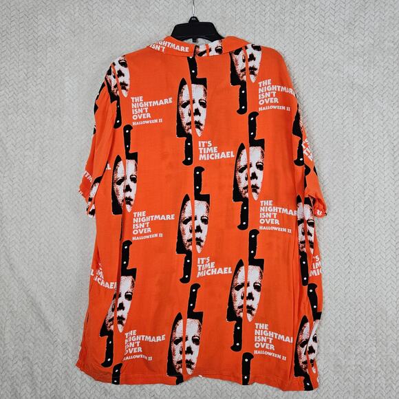 Halloween II Button Up Shirt Mens XXL Orange Michael Myers Horror Movie Slasher - Picture 6 of 8